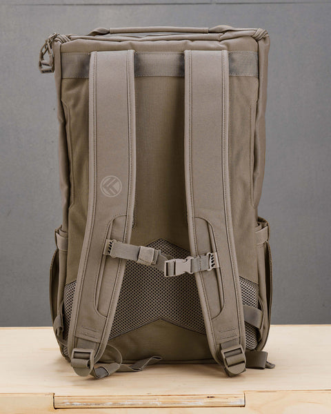 Back view of shoulder straps and chest strap of beige neutral CORE Backpack