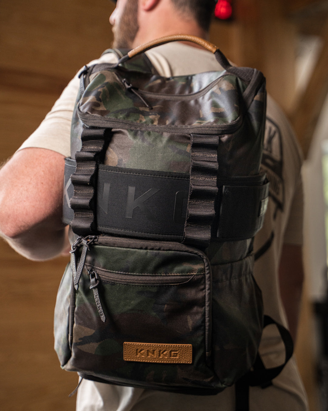 Camo Waxed Canvas Backpack - Lifting Belt Gym Bag | KNKG