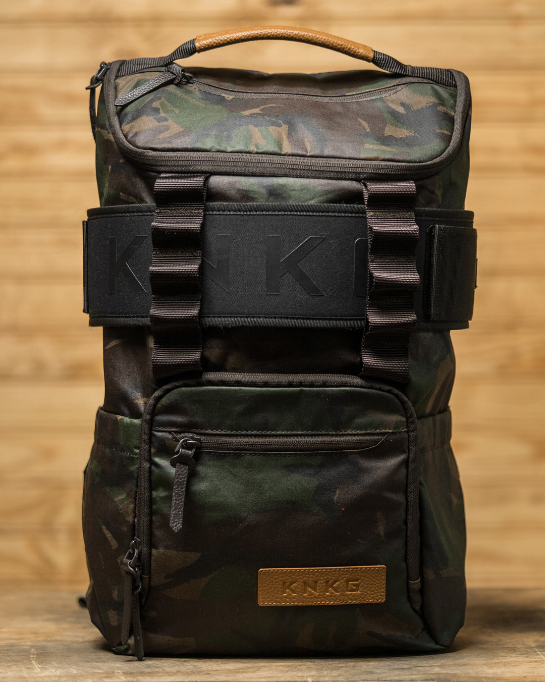 Camo Waxed Canvas Backpack - Lifting Belt Gym Bag | KNKG