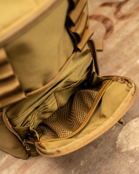 Front pocket of KNKG CORE Mini Backpack in Tan Desert color
