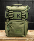 Front view of green mini size KNKG CORE Backpack with matching lifting belt