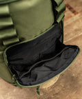 Close up of front pocket inside green mini size KNKG CORE Backpack 