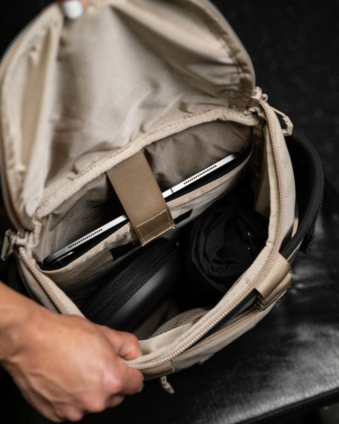 Internal laptop sleeve inside Neutral beige mini size KNKG CORE Backpack 