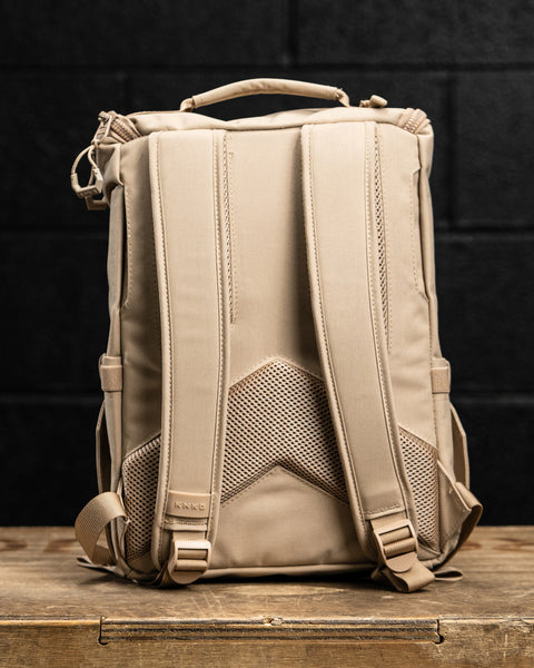 Back view of Neutral beige mini size KNKG CORE Backpack straps