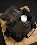 Packed internal, birds eye view of KNKG mini black CORE Duffel 