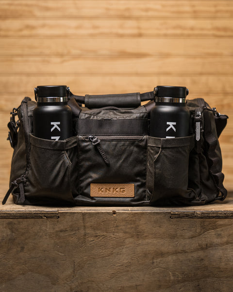 Drink bottle pockets on KNKG Waxed Canvas Duffel 