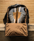 Shoe compartment on side of KNKG Waxed Canvas Duffel 