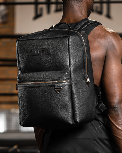 black calf leather backpack men Charlotte Of Soft Pebble Front gusseted zip pocket The City Backpack - Laser