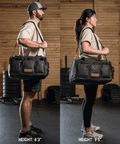 KNKG Waxed Canvas Duffel worn by male and female athlete, side by side